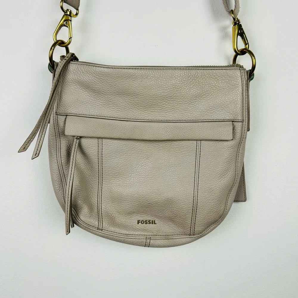Fossil Gray Leather Crossbody Purse
